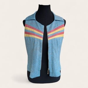 Vintage E Toly of California Blue Gold Flecked Zip Vest - Fish Zipper - size S